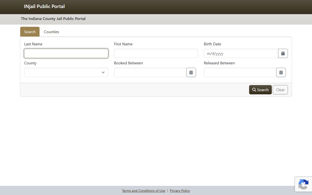 Indiana jail public portal roster search fields not including Lake County inmate records