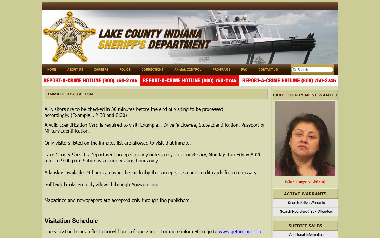 Lake County Jail visitation commissary and inmate money rules