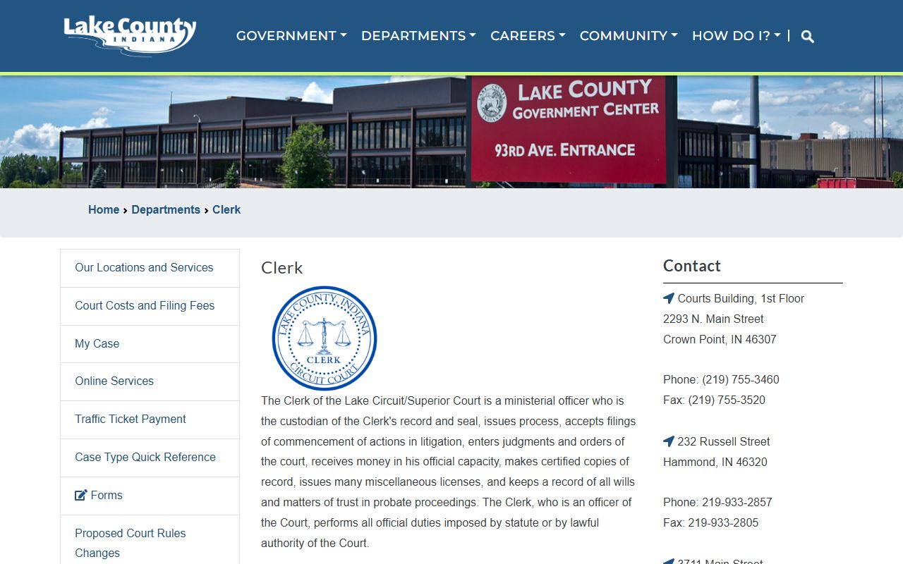 Lake County Clerk information for court records after a jail arrest