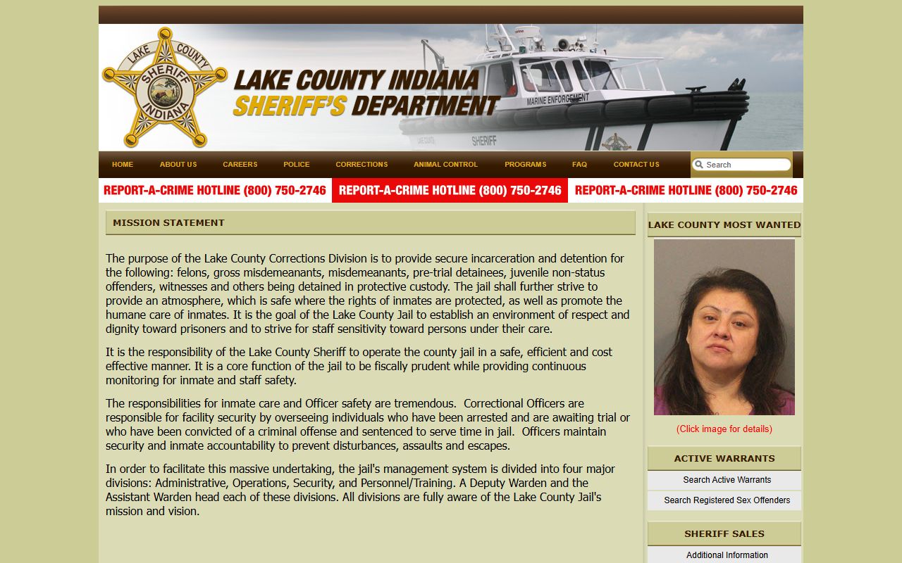 Lake County Jail custody mission and inmate population information