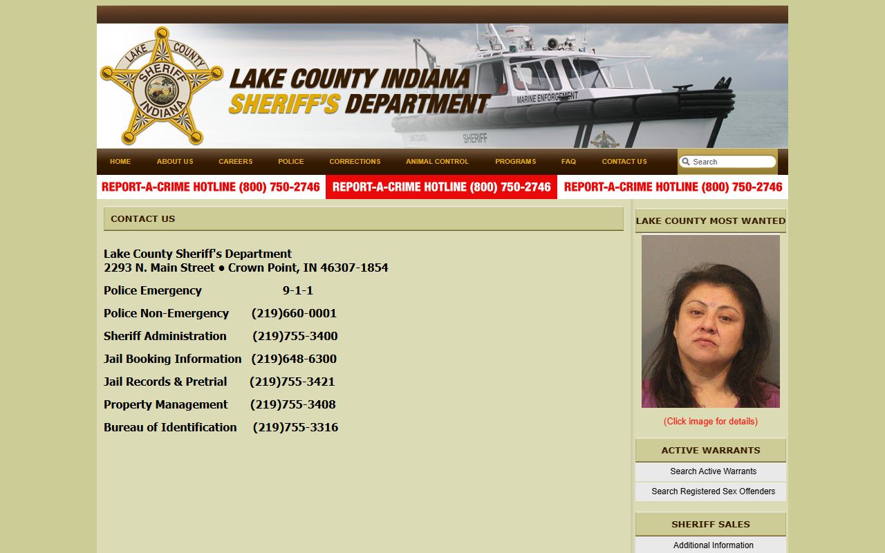 Lake County inmate records phone contacts from the sheriff contact page
